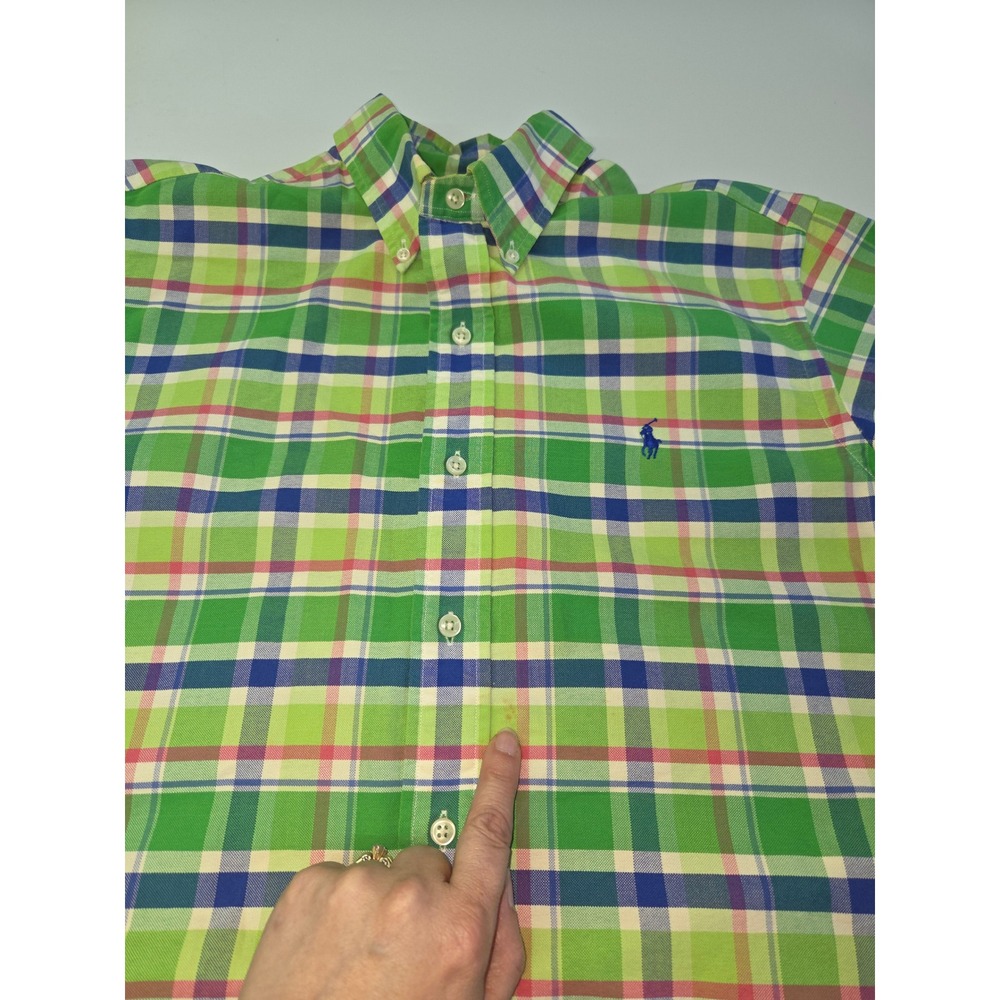 Ralph Lauren Shirt Mens M Classic Fit Plaid Short Sleeve Button Down Green Vtg - Picture 7 of 9